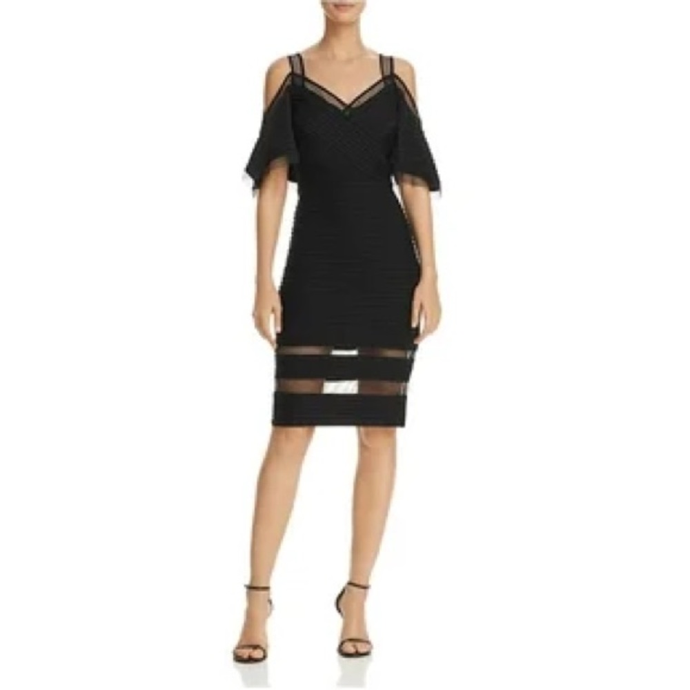 TADASHI SHOJI Black Cold Shoulder Mini Nighttime Dress - Picture 2 of 7